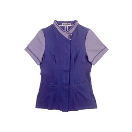 Supply women's short-sleeved enterprise-collar property cleaning uniform design simple contrast color cuffs hotel cleaning clothing supplier SKHH020 Supply women's short-sleeved enterprise-collar property cleaning uniform design simple contrast color cuffs hotel cleaning clothing supplier SKHH020